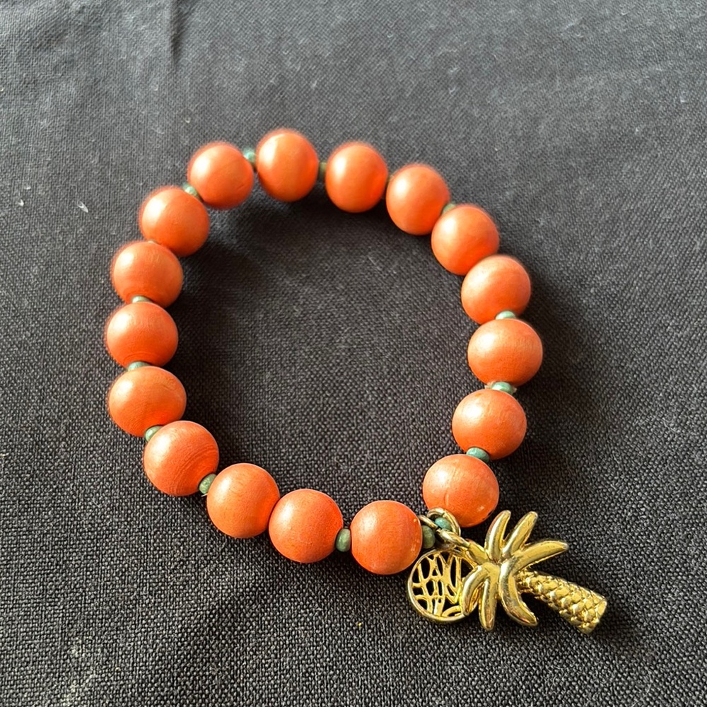Lilly Pulitzer Orange Beaded Bracelet with Gold Charm